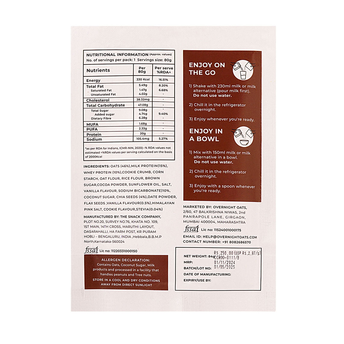 Cookies & Cremè 2-Single Serve Pouches (20g+ protein per serve)