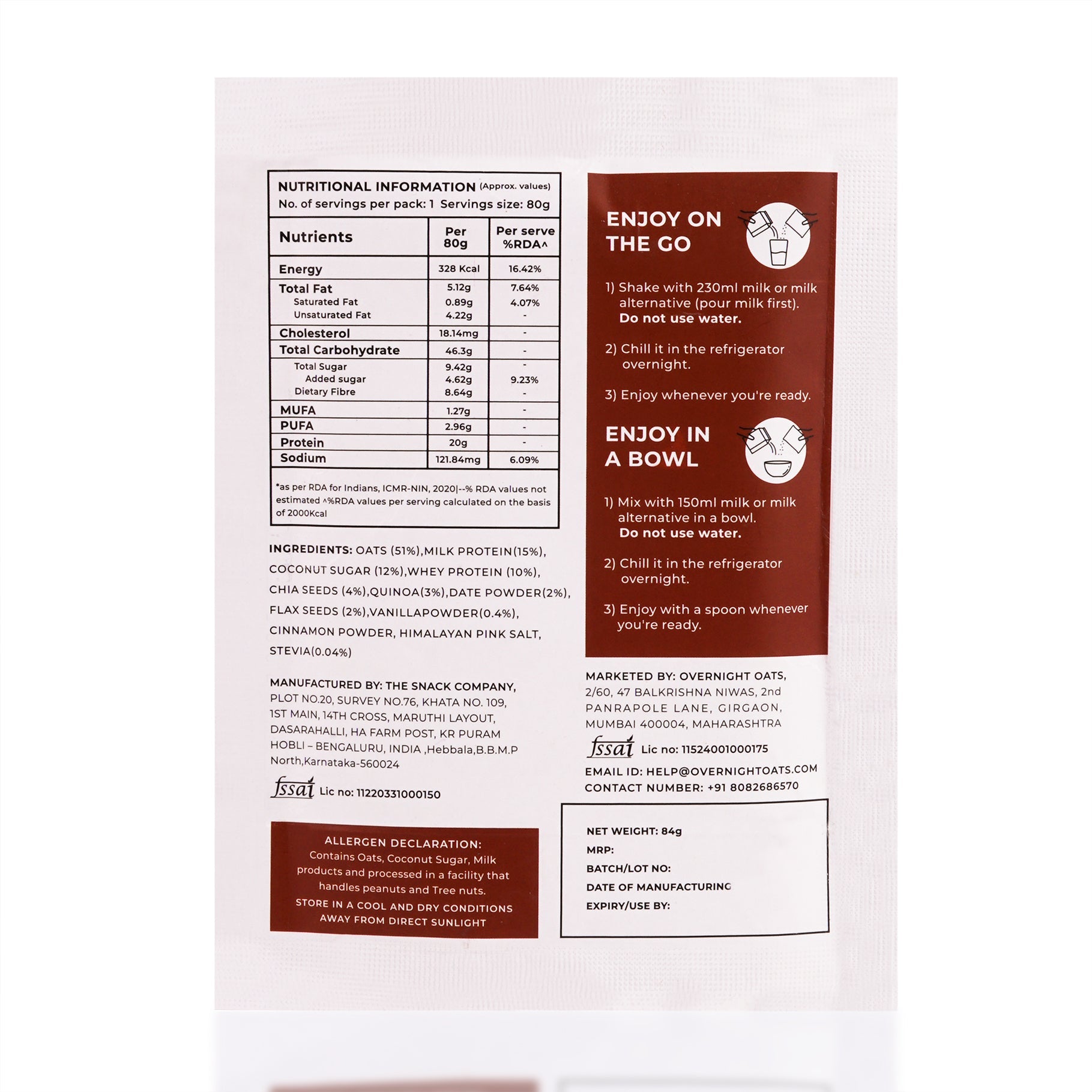 Healthy Cinnamon Roll Oats nutrition value